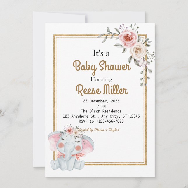 Invitation Jungle Safari Green Baby shower Party (Devant)