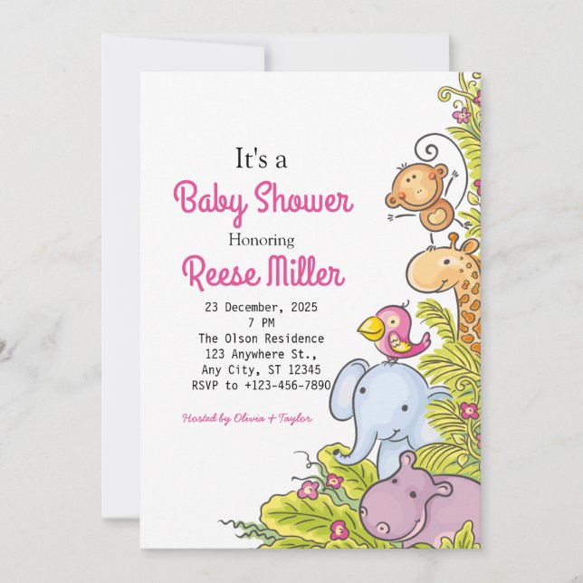 Invitation Jungle Safari Green Baby shower Party (Devant)