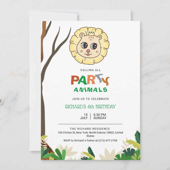 Invitation Jungle Safari Lion Thème Anniversaire de enfant Cé (Devant)