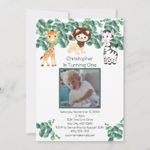 Invitation Jungle Safari Photo Boys 1er anniversaire