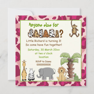 Invitation Jungle safari rose anniversaire de enfant