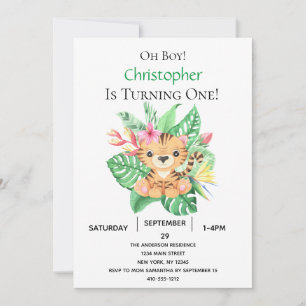 Invitation Jungle Safari Tropical Tiger 1er Anniversaire