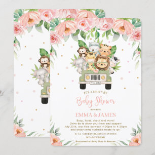 Invitation Jungle Safari Voiture Floral Rose Par Baby shower