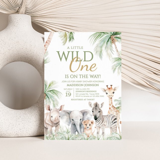 Invitation Jungle Safari Wild One Animaux Baby shower (Jungle Safari Animals Wild One Baby Shower Invitation)