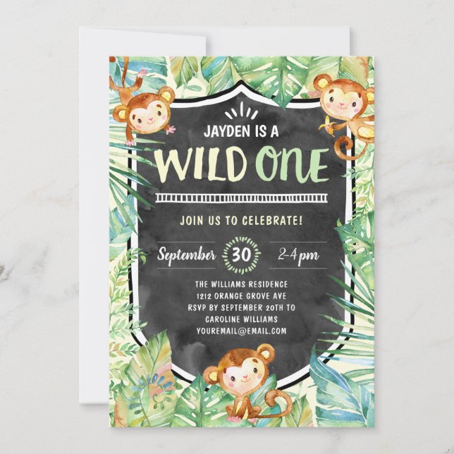Invitation Jungle Safari Wild One fête d'anniversaire (Devant)