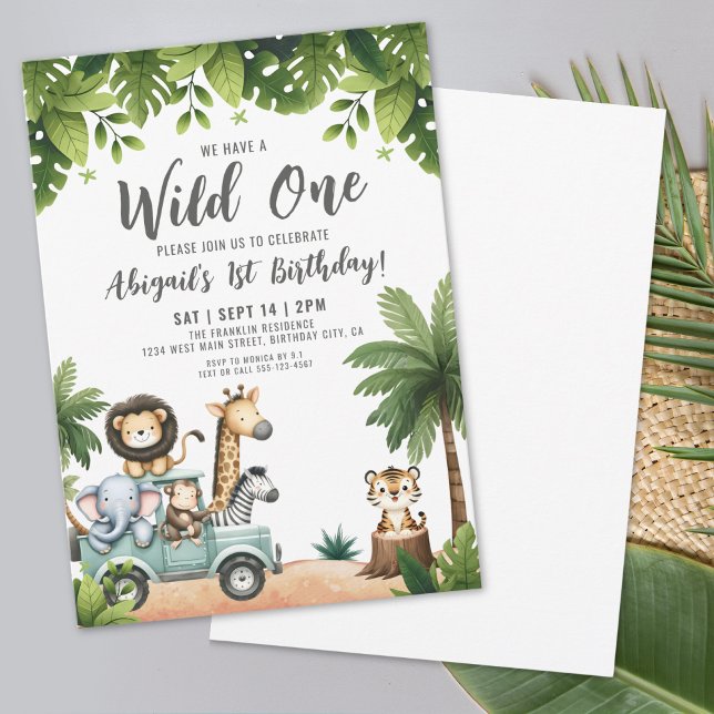 Invitation Jungle Safari Wild One fête d'anniversaire (Jungle Safari Wild One 1st Birthday Party Invitation)
