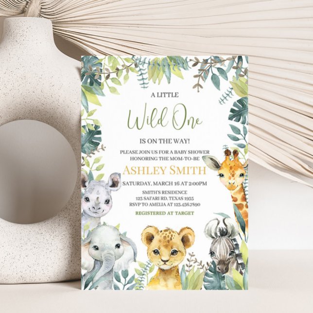 Invitation Jungle Safari Wild Un Baby shower (Greenery Safari Animals Baby Shower Invitation)
