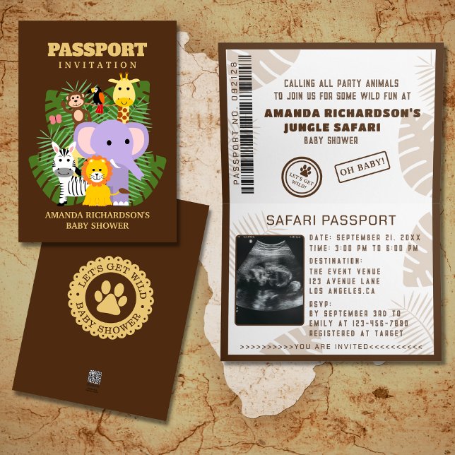 Invitation Jungle Safari Wild Un Baby shower Passeport (Créateur téléchargé)
