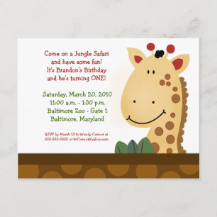 Invitation JUNGLE SAFARI Zanzibar Giraffe Zoo Anniversaire 4x