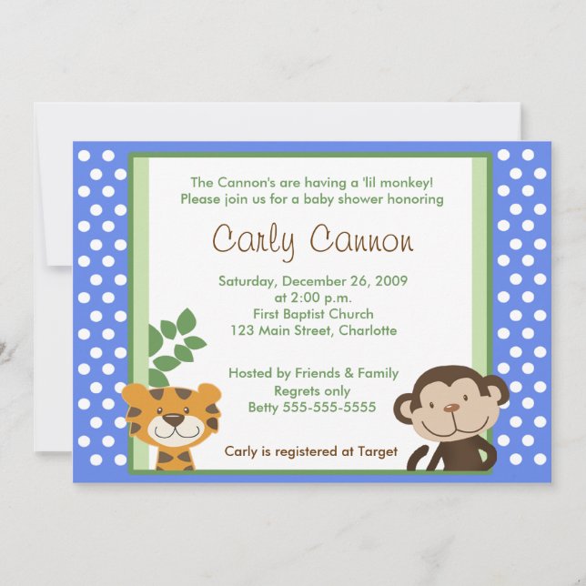 Invitation Jungle Tales Safari Baby shower BLEU 5 x 7 (Devant)