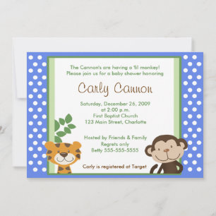 Invitation Jungle Tales Safari Baby shower BLEU 5 x 7