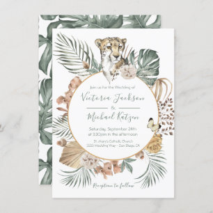 Invitation Jungle tropicale Cheetah Palm Mariage de couronne