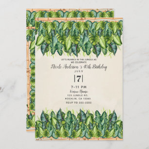 Invitation Jungle tropicale Feuilles & Bamboo Anniversaire bo