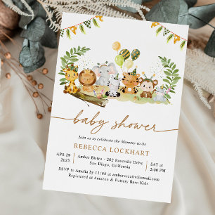 Invitation Jungle tropicale Safari Baby shower animal Neutre