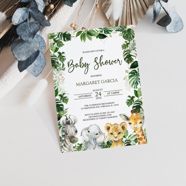Invitation Jungle verdoyante Safari Baby shower Animaux (Créateur téléchargé)