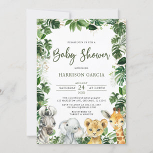 Invitation Jungle verdoyante Safari Baby shower Animaux