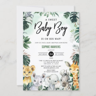 Invitation  Jungle Vert sauvage Safari Animaux Baby shower