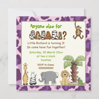 Invitation Jungle violet safari anniversaire de enfant