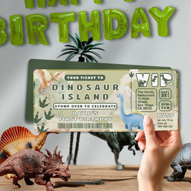 Invitation Jungle Volcano Dinosaur Thème Parc Billet Annivers (Jungle Volcano Dinosaur Theme Park Ticket Birthday Invitation)