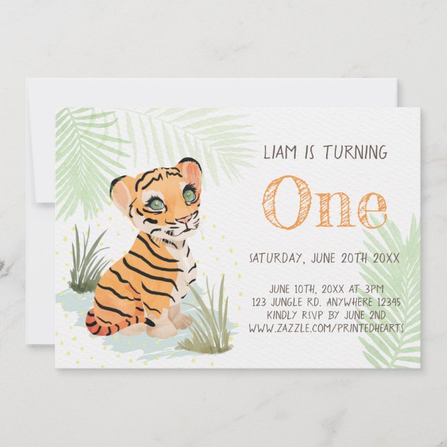 Invitation Jungle Wild & Free Boy's 1st Birthday Tiger (Devant)