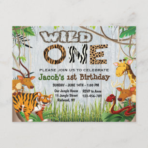Invitation Jungle Wild One Safari Animaux Premier Anniversair