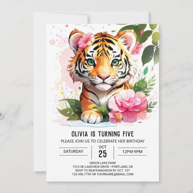 Invitation Jungle Wild Tiger Custom Anniversaire (Devant)