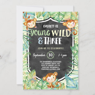Invitation Jungle Young Wild et Three Birday Party