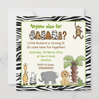 Invitation Jungle zebra safari anniversaire de enfant