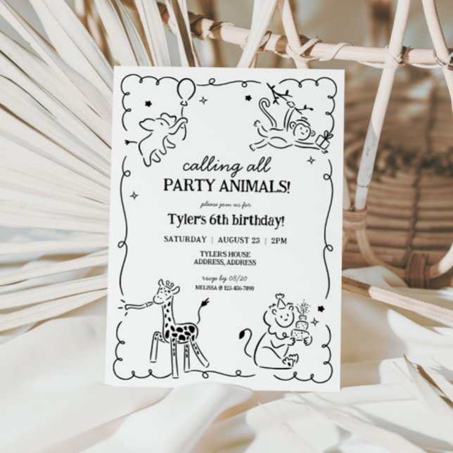Invitation Jungle Zoo Safari Animaux Anniversaires de enfants (Calling All Party Animals Kids Safari Birthday Invite)
