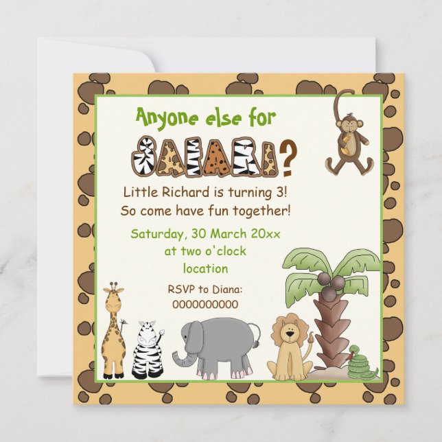 Invitation Junglebeige, safari marron anniversaire de enfant (Devant)