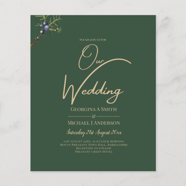 Invitation JUNIPER Green Gold Mariage moderne (Devant)