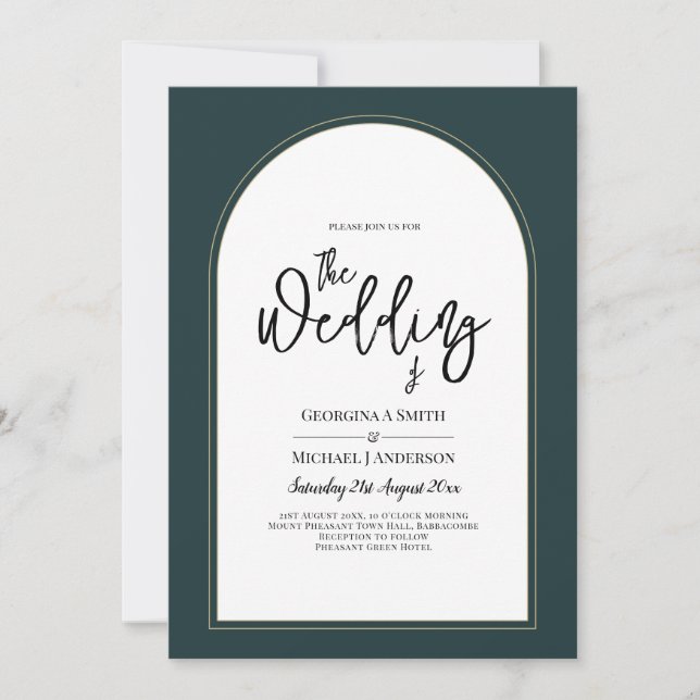 Invitation JUNIPER Green Gold Wedding INVITE QR Code moderne (Devant)