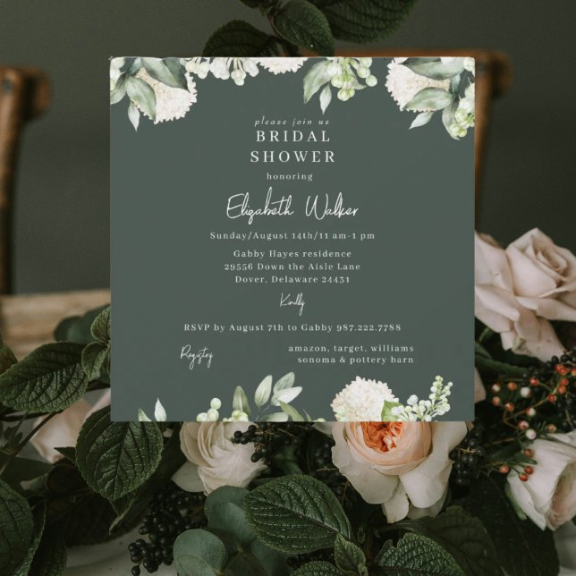 Invitation Juniper Hydrangea Blanche Carrée de Mariage (Créateur téléchargé)