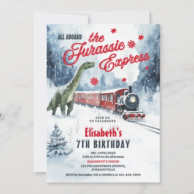 Invitation Jurassic Polar Express Anniversaire Fête Invitatio (Devant)