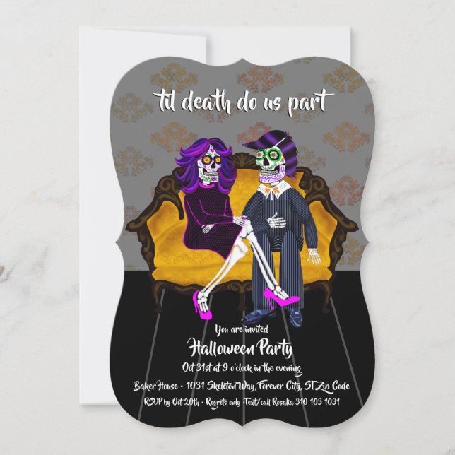 Invitation Jusqu'à ce que la mort nous sépare crânes de sucre (Devant)