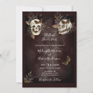 Invitation Jusqu'à ce que la mort nous sépare Crânes Papillon