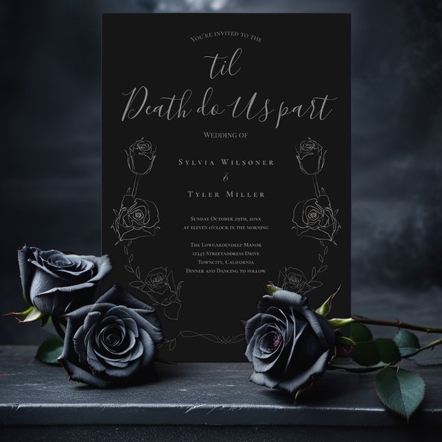 Invitation Jusqu'à ce que la mort nous sépare Noir gris Maria (Add this invitation to your cart for love meant to last until the very end.)