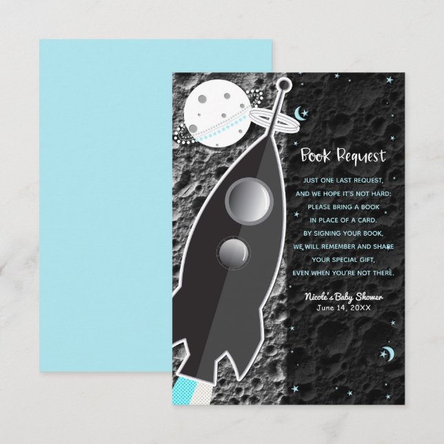 Invitation JUSQU'À LA LUNE Demande de livre de fusée spatiale (Devant / Derrière)
