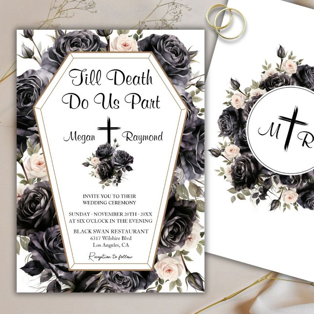 Invitation Jusqu'à la mort | Coffin Mariage gothique Roses no (Créateur téléchargé)