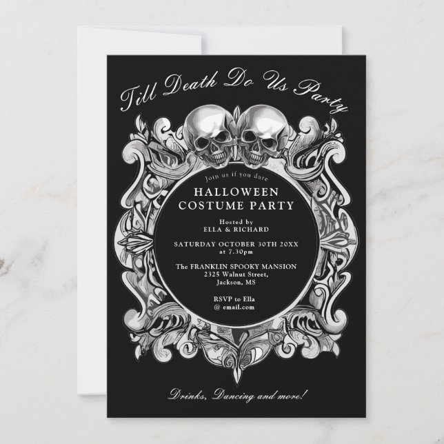 Invitation Jusqu'à la mort crânes gothiques Soirée d'Hallowee (Devant)