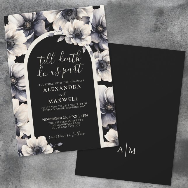 Invitation Jusqu'à la mort Faisons-nous partie Élégant Mariag (Till Death Do Us Part Elegant Black Floral Wedding Invitation)