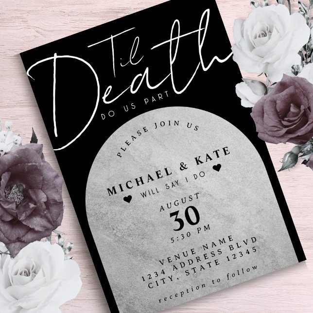 Invitation Jusqu'à la mort faisons-nous partie Mariage noir (Til Death Do Us Part Headstone Black Wedding Invitation)