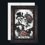 Invitation Jusqu'à la mort faisons-nous partie Mariage Tarot<br><div class="desc">Belle faire-part de mariage sombre avec Till Death Do Us Part dire, style carte tarot et marié et marié squelette couple. La typographie de la lettre noire ajoute juste la bonne touche. Ajoutez les détails de votre mariage pour une invitation spéciale pour montrer votre style personnel unique. Voir la coordination...</div>