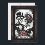 Invitation Jusqu'à la mort faisons-nous partie Mariage Tarot<br><div class="desc">Belle faire-part de mariage sombre avec Till Death Do Us Part dire, style carte tarot et marié et marié squelette couple. La typographie de la lettre noire ajoute juste la bonne touche. Ajoutez les détails de votre mariage pour une invitation spéciale pour montrer votre style personnel unique. Voir la coordination...</div>