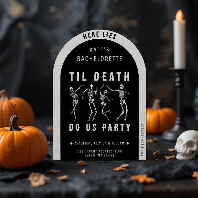 Invitation Jusqu'à la mort Fêtons-nous Skeleton Bachelorette  (til death do us party bachelorette party invitation)