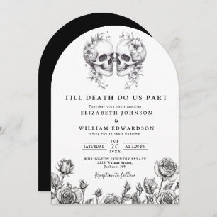 Invitation Jusqu'à la mort Gothique Crânes florales Mariage A