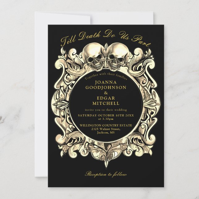 Invitation Jusqu'à la mort Gothique Noir et Mariage d'or (Devant)