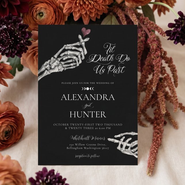 Invitation Jusqu'à la mort Mains de squelette à l'aquarelle M (Til Death Watercolor Skeleton Hands Gothic Wedding Invitation)