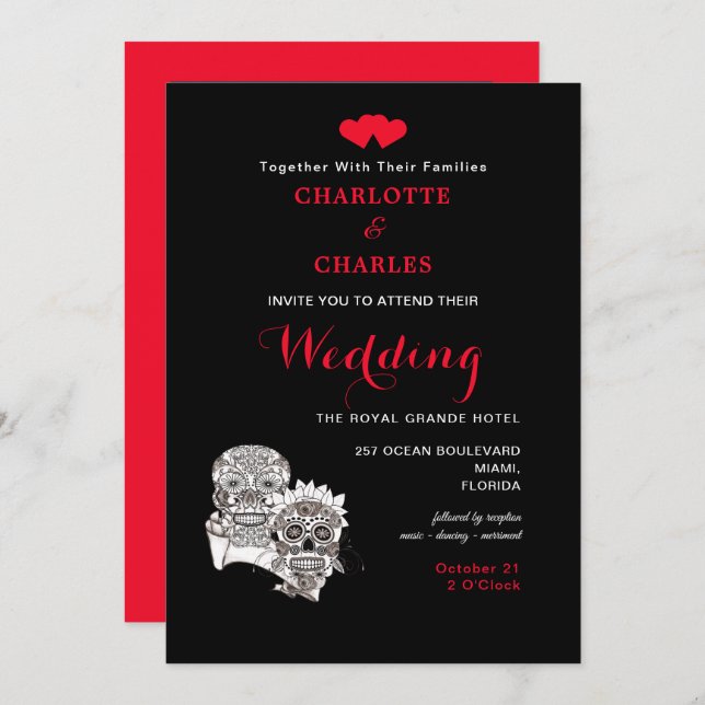 Invitation Jusqu'à la mort nous faire partie Skuls Mariage no (Devant / Derrière)