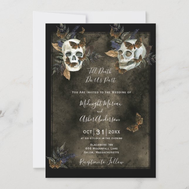 Invitation Jusqu'À La Mort Nous Part Des Crânes Mariage Gothi (Devant)